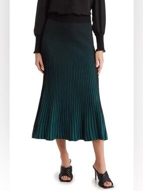 Nanette Lepore Green and Black Striped Maxi Skirt